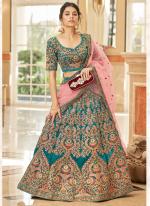 Velvet Teal Bridal Wear Embroidery Work Lehenga Choli